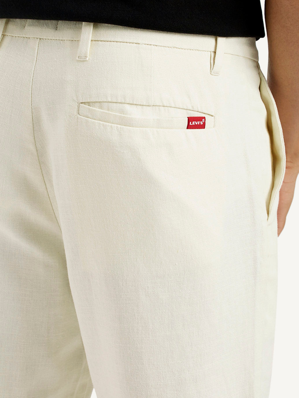 Men's White Relaxed Straight Fit Mid Rise Linen Trousers - Detail View