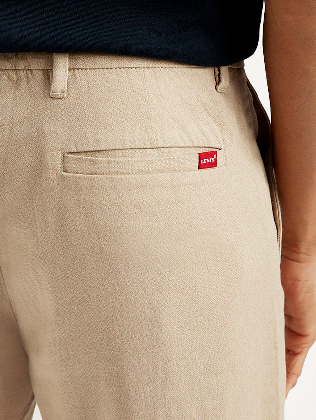 Men's Green Relaxed Straight Fit Linen Chinos - Detail View