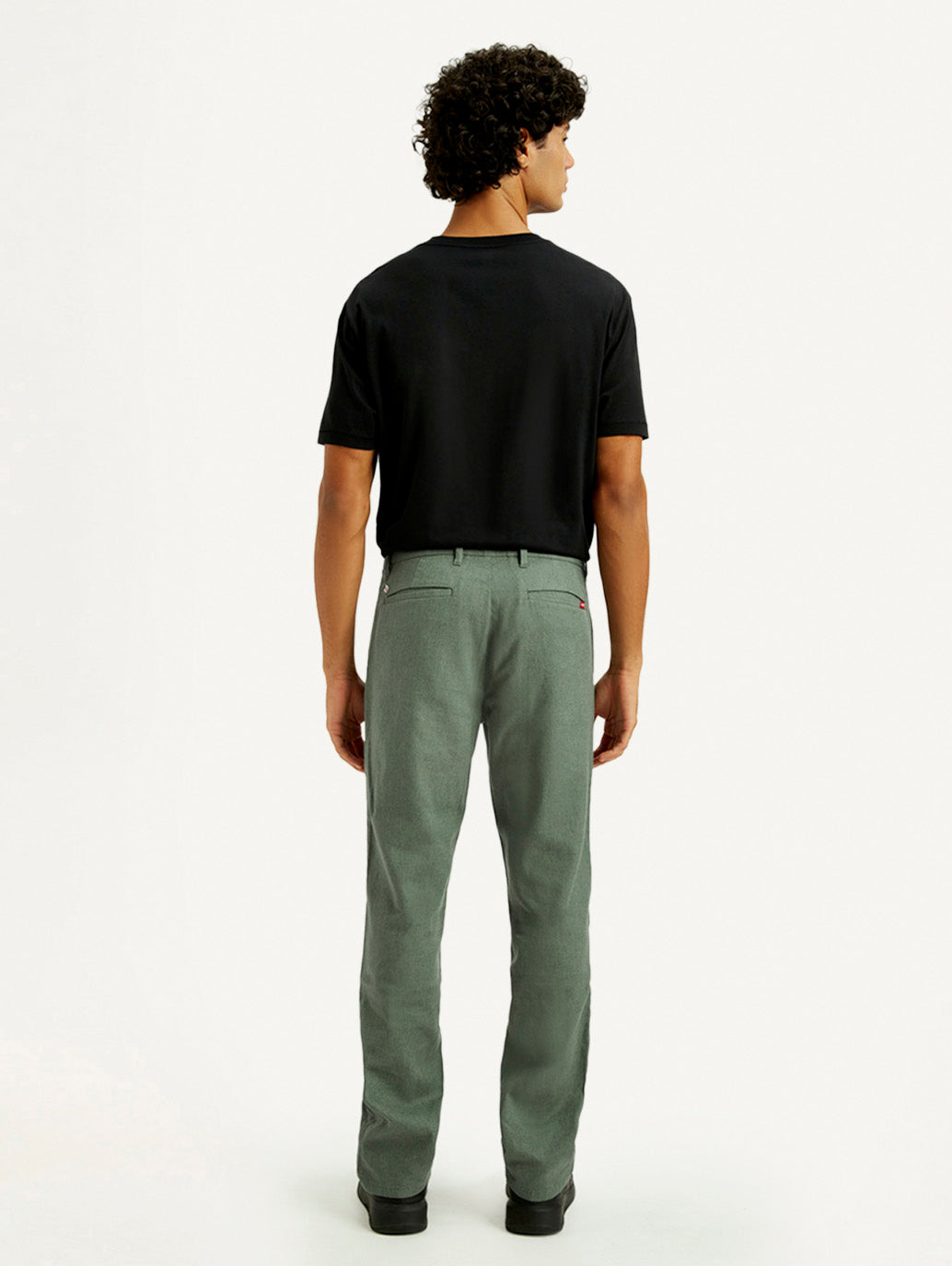 Men's Green Straight Fit Mid Rise Linen Chinos - Back View