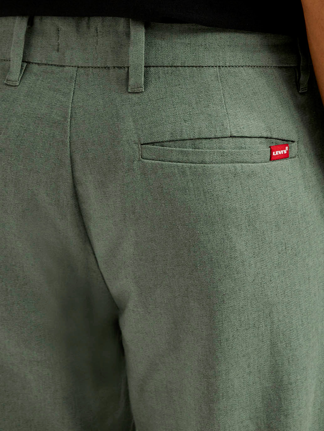 Men's Green Straight Fit Mid Rise Linen Chinos - Detail View