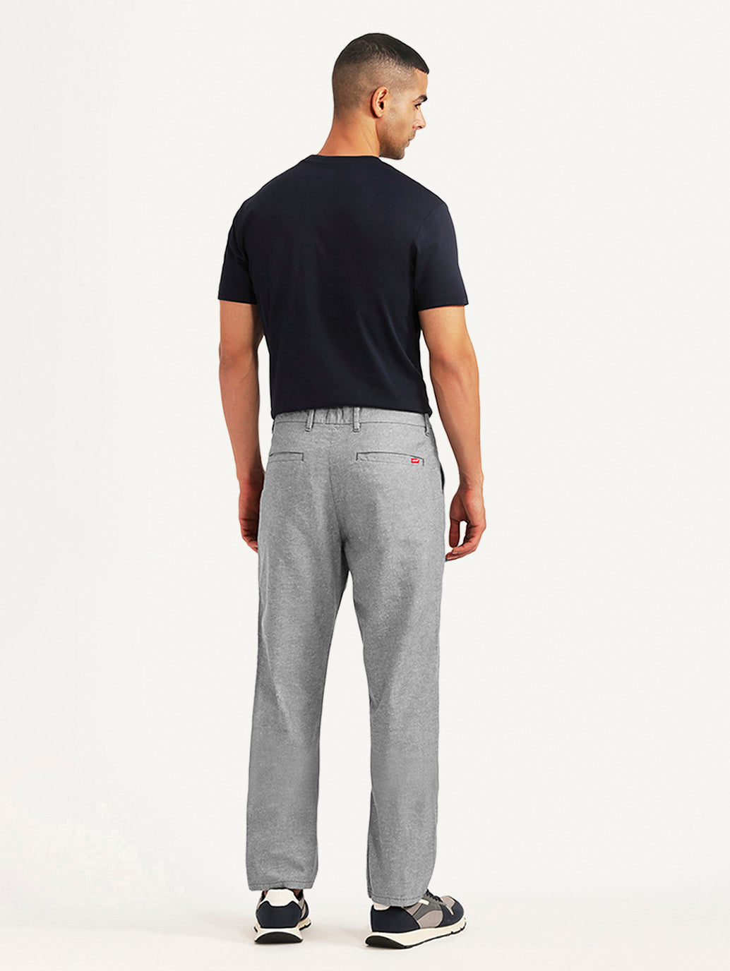 Men's Light Grey Relaxed Fit Linen Chinos - Back View