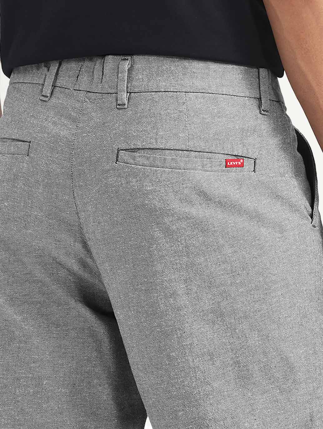 Men's Light Grey Relaxed Fit Linen Chinos - Detail View