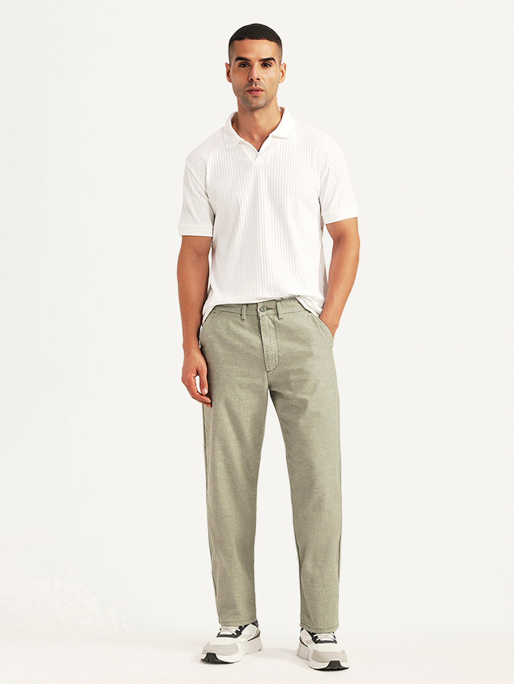Men's Olive Relaxed Fit Linen Chinos