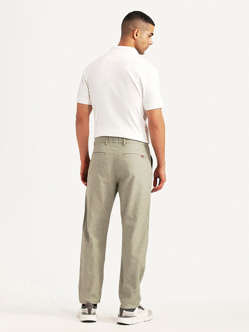 Men's Olive Relaxed Fit Linen Chinos - Back View
