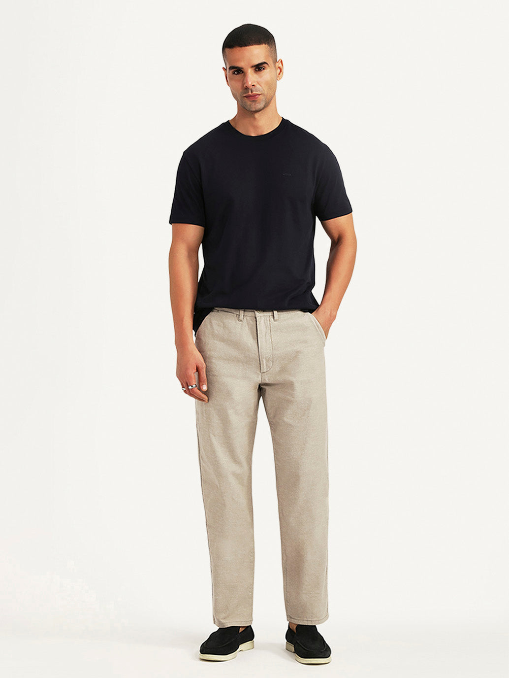 Men's Beige Relaxed Fit Linen Chinos