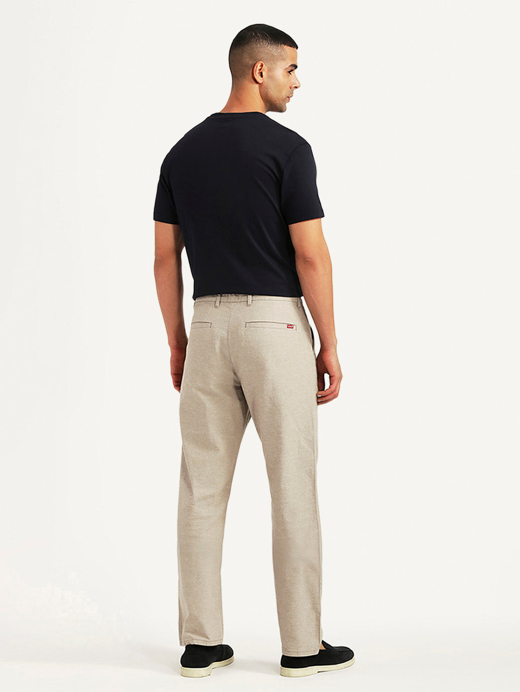 Men's Beige Relaxed Fit Linen Chinos - Back View