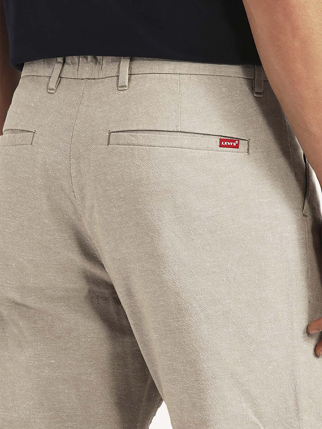 Men's Beige Relaxed Fit Linen Chinos - Detail View