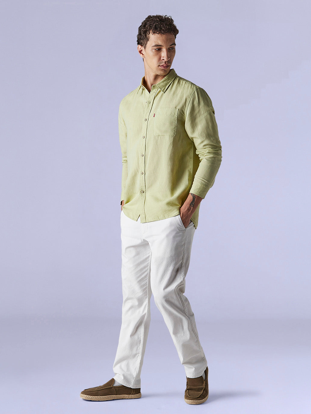 Men's Redloop White Authentic Relaxed Fit Mid Rise Linen Chinos