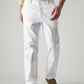 Men's White Authentic Relaxed Fit Mid Rise Linen Chinos - Front View