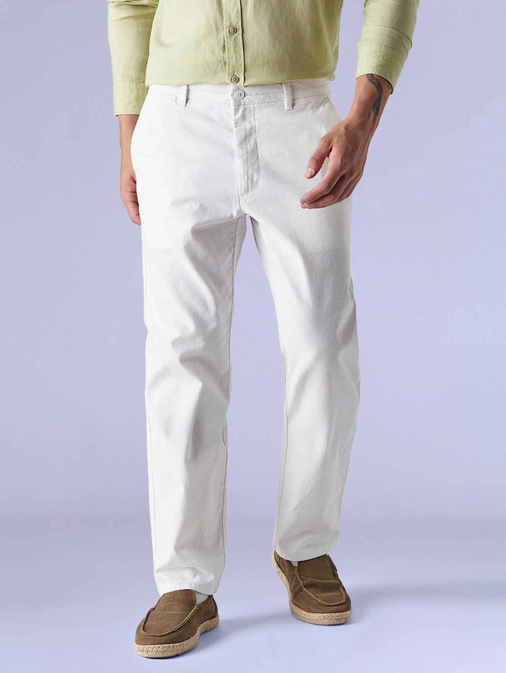 Men's Redloop White Authentic Relaxed Fit Mid Rise Linen Chinos - c61d76df-8738-479c-8cab-6fcec7368f0d View