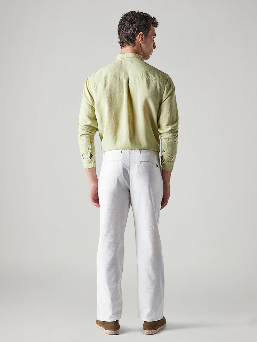 Men's White Authentic Relaxed Fit Mid Rise Linen Chinos - Back View