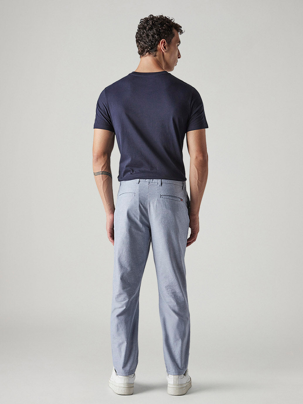 Men's Blue Authentic Relaxed Fit Mid Rise Linen Chinos - Back View
