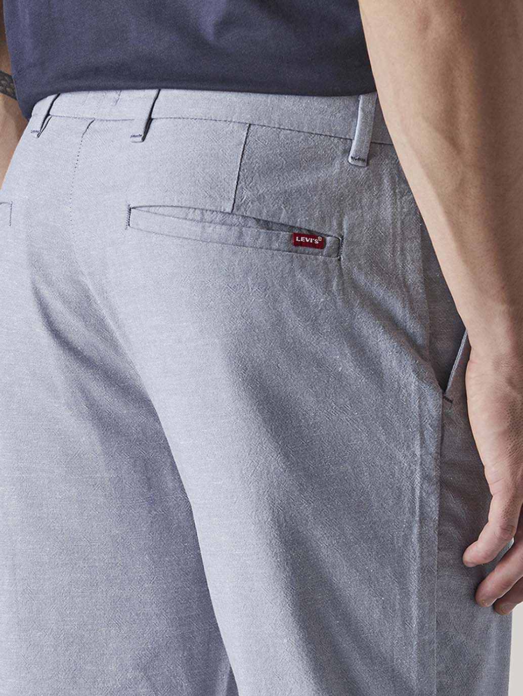 Men's Blue Authentic Relaxed Fit Mid Rise Linen Chinos - Detail View