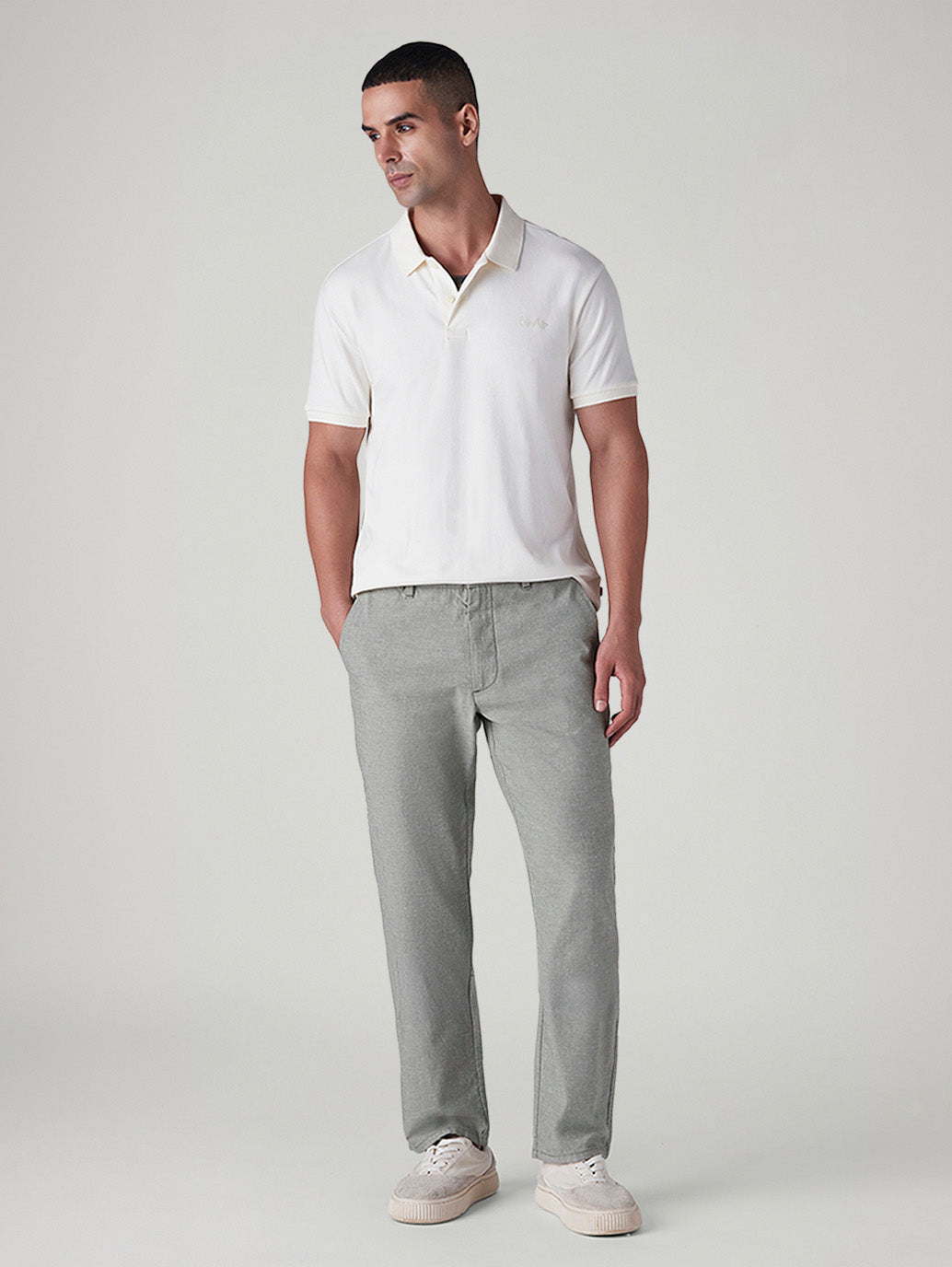 Men's Grey Authentic Relaxed Fit Mid Rise Linen Chinos