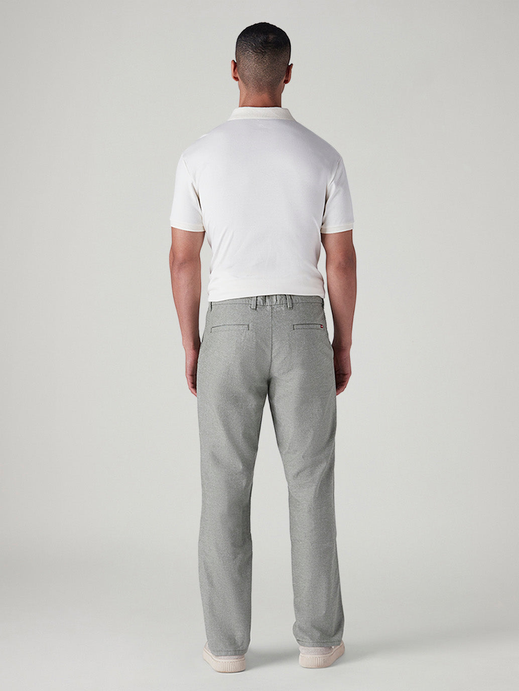Men's Grey Authentic Relaxed Fit Mid Rise Linen Chinos - Back View