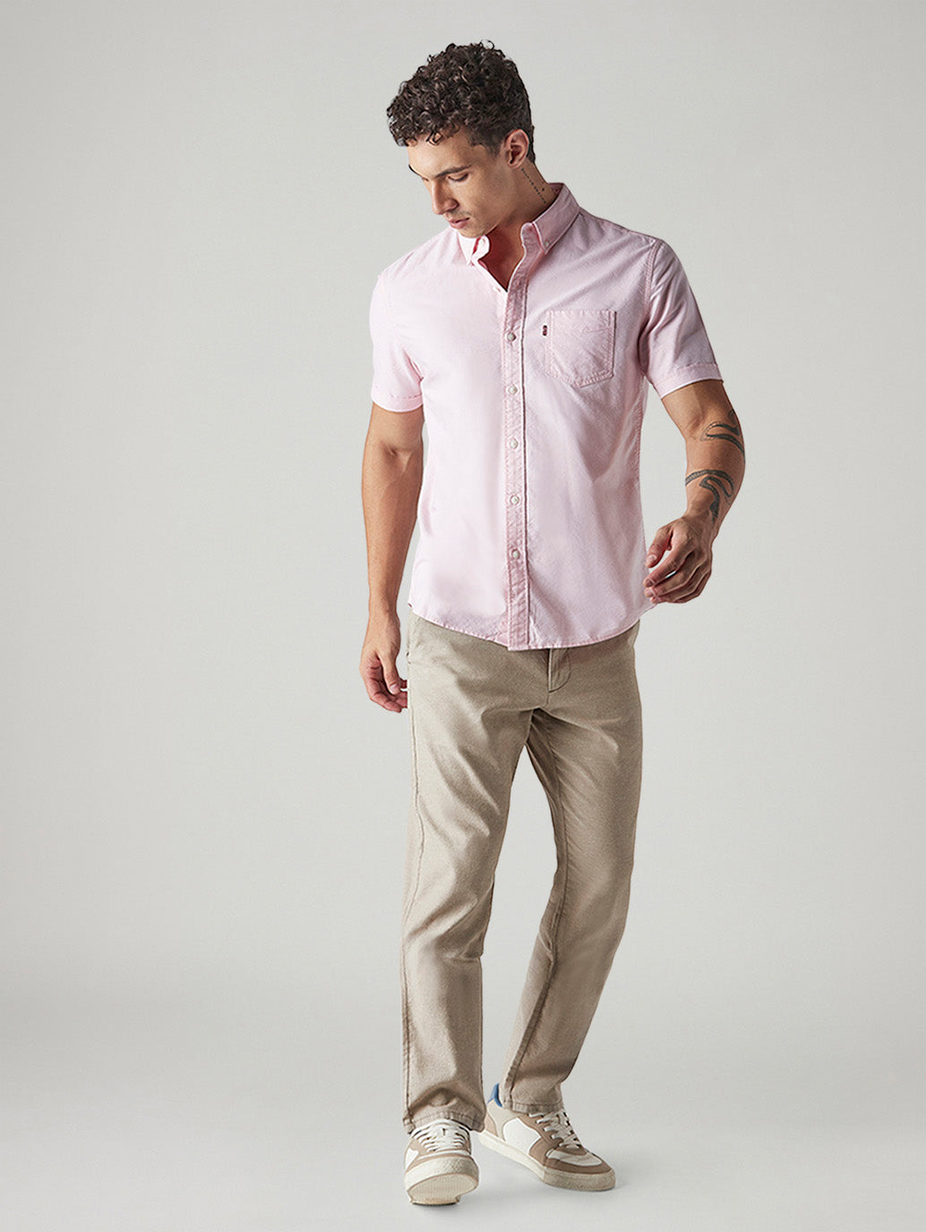 Men's Beige Authentic Relaxed Fit Mid Rise Linen Chinos