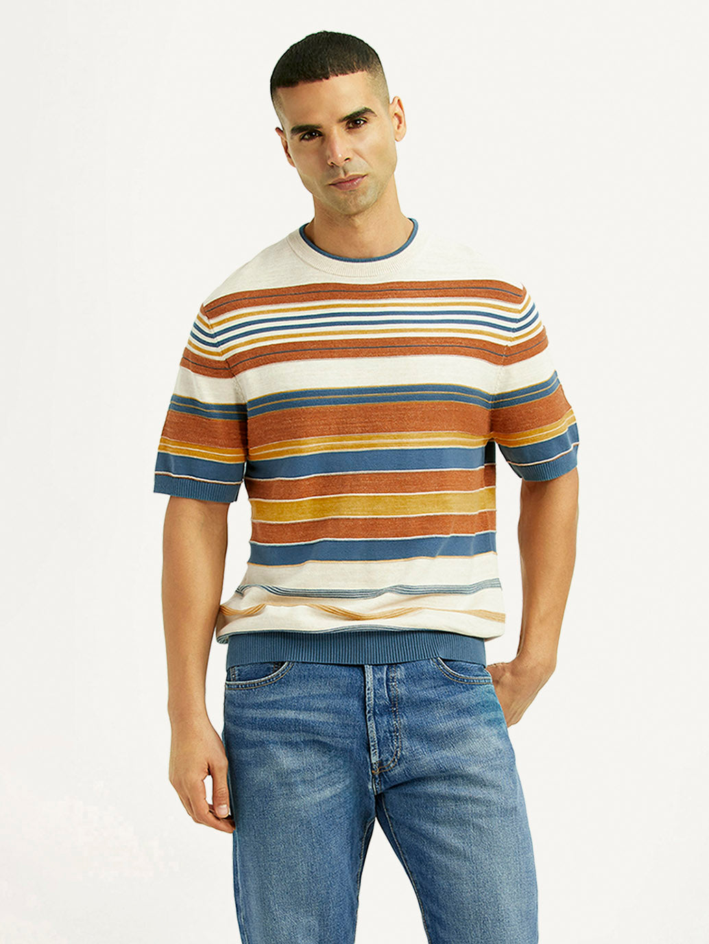Men's Striped Multicolor Loose Fit T-Shirt - Styleshot View