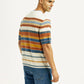 Men's Striped Multicolor Loose Fit T-Shirt - Back View