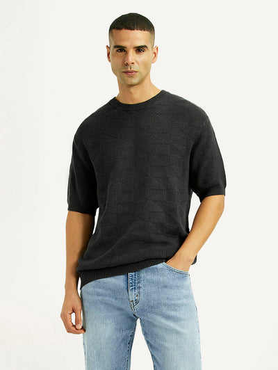 Men's Textured Black Loose Fit T-Shirt-image-35