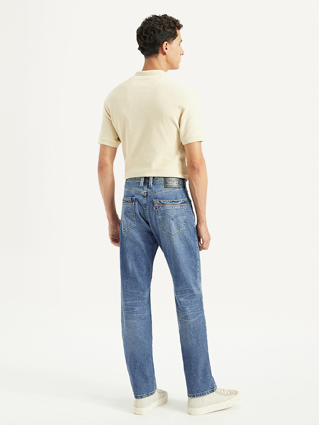 Men's 505 Blue Straight Fit Mid Rise Jeans - Back View