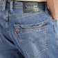 Men's 505 Blue Straight Fit Mid Rise Jeans - Detail View