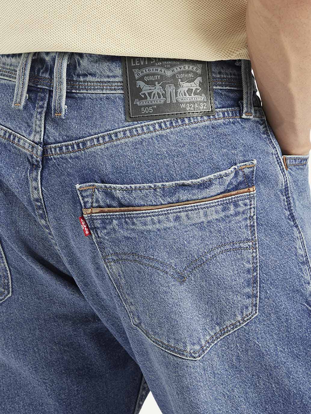 Men's 505 Blue Straight Fit Mid Rise Jeans - Detail View