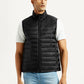 Men's Solid Black Puffer Jacket - Front View