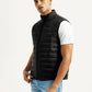 Men's Solid Black Puffer Jacket - Side View
