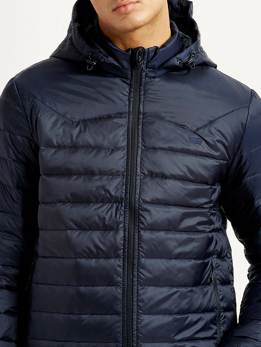 Men's Quilted Navy Puffer Jacket - Detail View