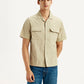 Men's Solid Overdyed Beige Relaxed Fit Resort Collar Shirt - Front View
