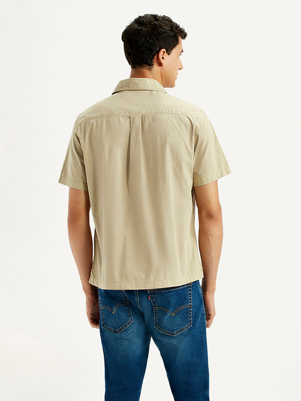 Men's Overdyed Beige Slim Fit Resort Collar Oxford Shirt - Back View