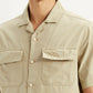 Men's Solid Overdyed Beige Relaxed Fit Resort Collar Shirt - Detail View
