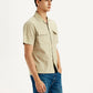 Men's Solid Overdyed Beige Relaxed Fit Resort Collar Shirt - Side View
