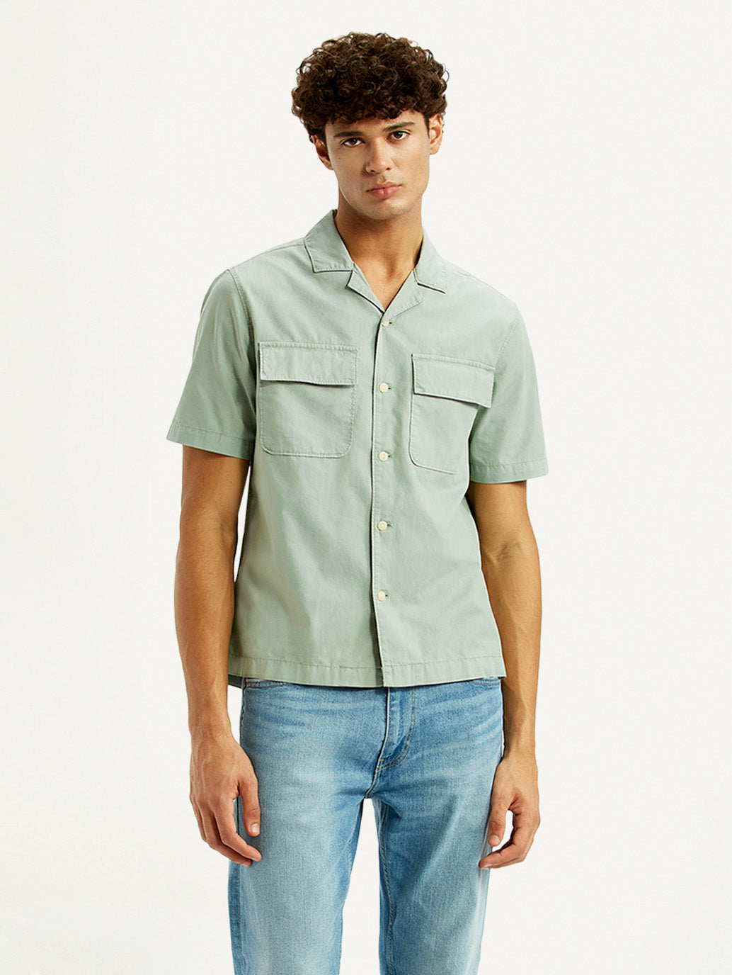 Men's Solid Overdyed Mint Relaxed Fit Resort Collar Shirt - Styleshot View