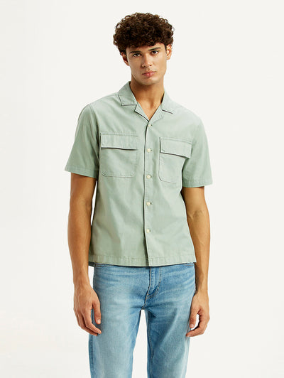 Men's Solid Overdyed Mint Relaxed Fit Resort Collar Shirt-image-2