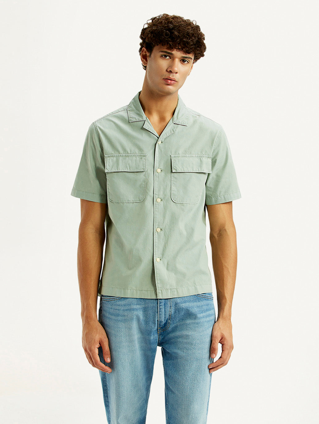 Men's Solid Overdyed Mint Relaxed Fit Resort Collar Shirt - Front View