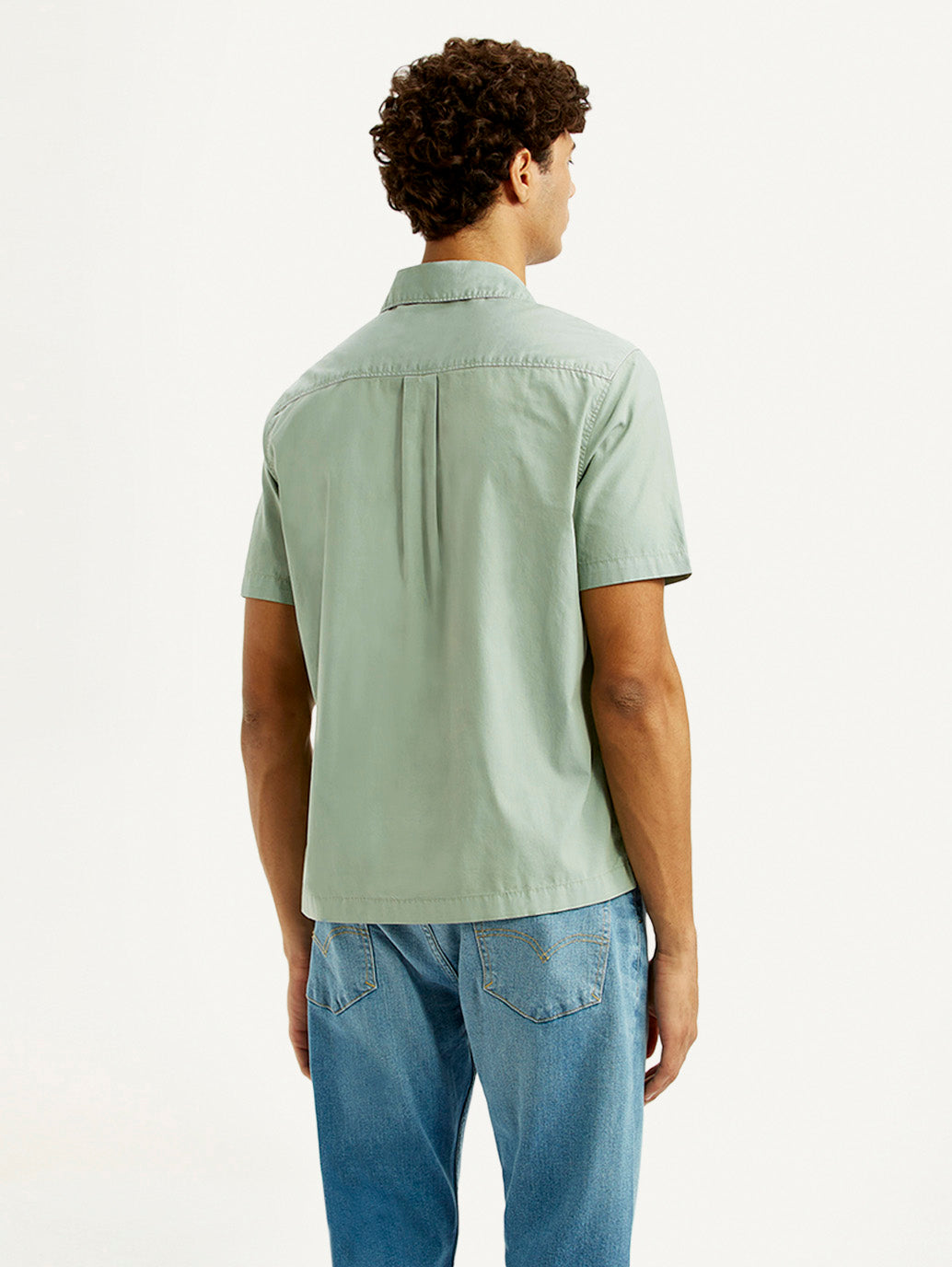 Men's Solid Overdyed Mint Relaxed Fit Resort Collar Shirt - Back View