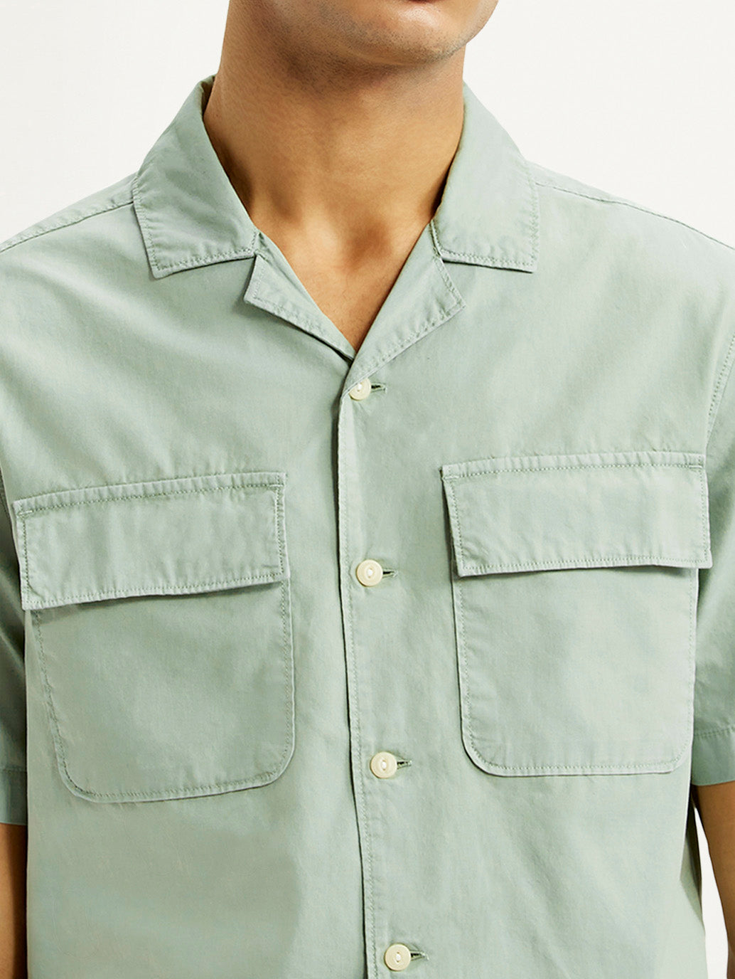 Men's Solid Overdyed Mint Relaxed Fit Resort Collar Shirt - Detail View