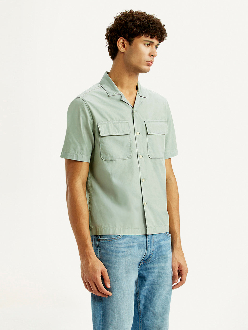 Men's Solid Overdyed Mint Relaxed Fit Resort Collar Shirt - Side View