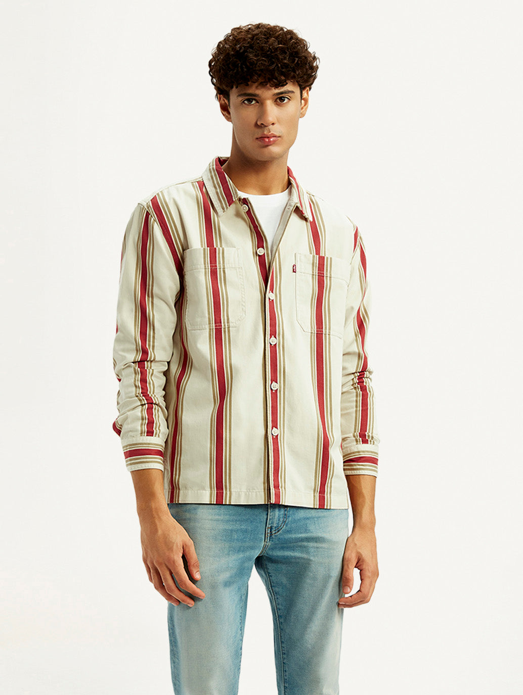 Men's Striped Multi Color Relaxed Fit Shirt - Styleshot View