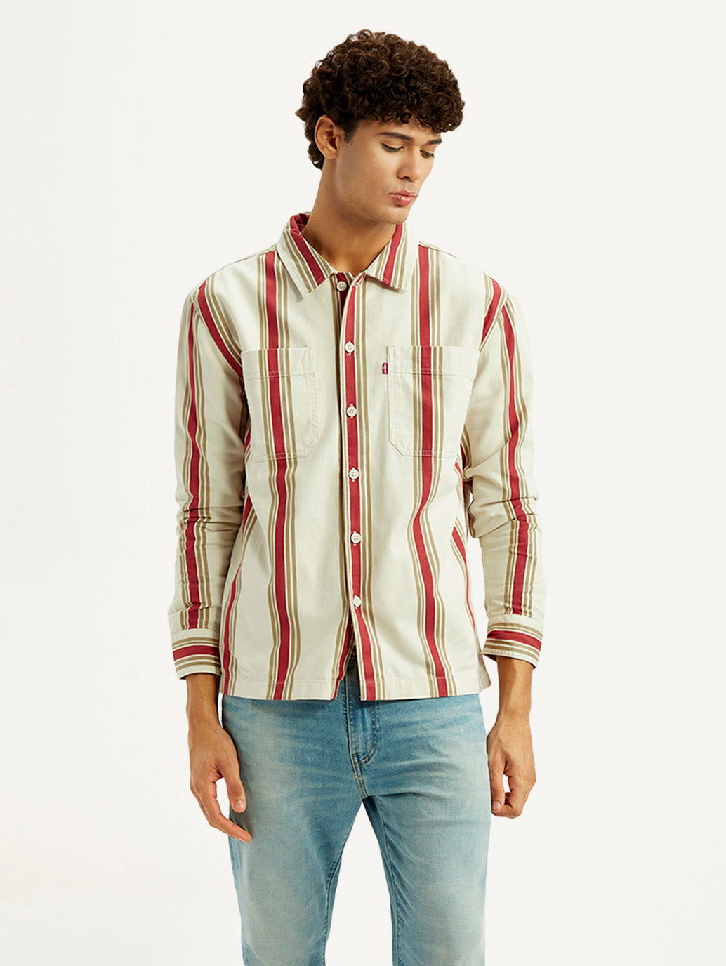 Men's Striped Multi Color Relaxed Fit Shirt - Front View