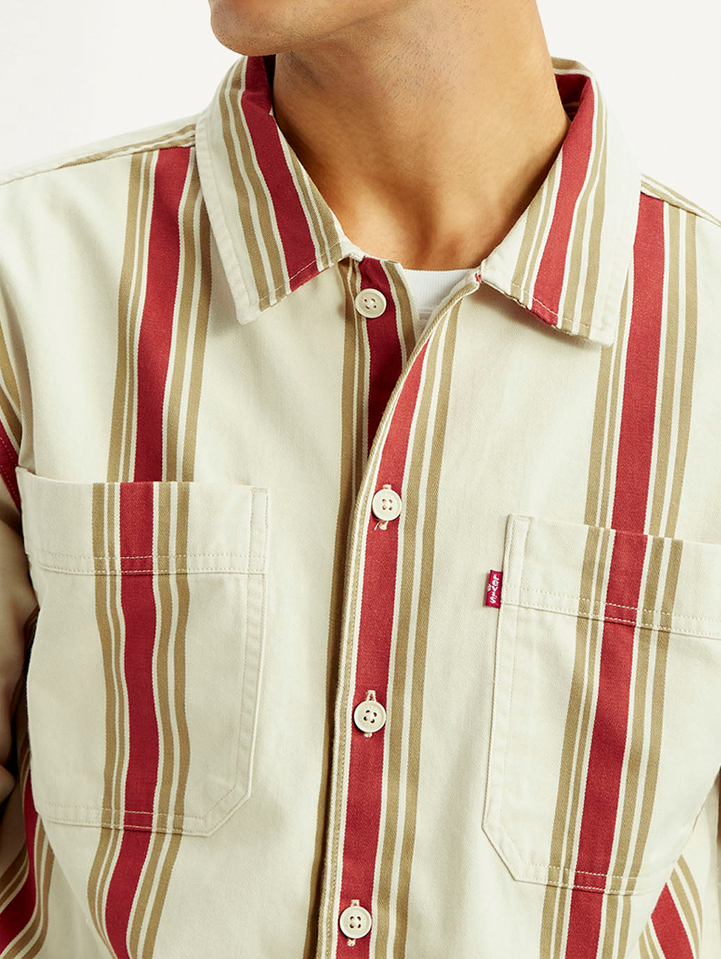 Men's Striped Multi Color Relaxed Fit Shirt - Detail View
