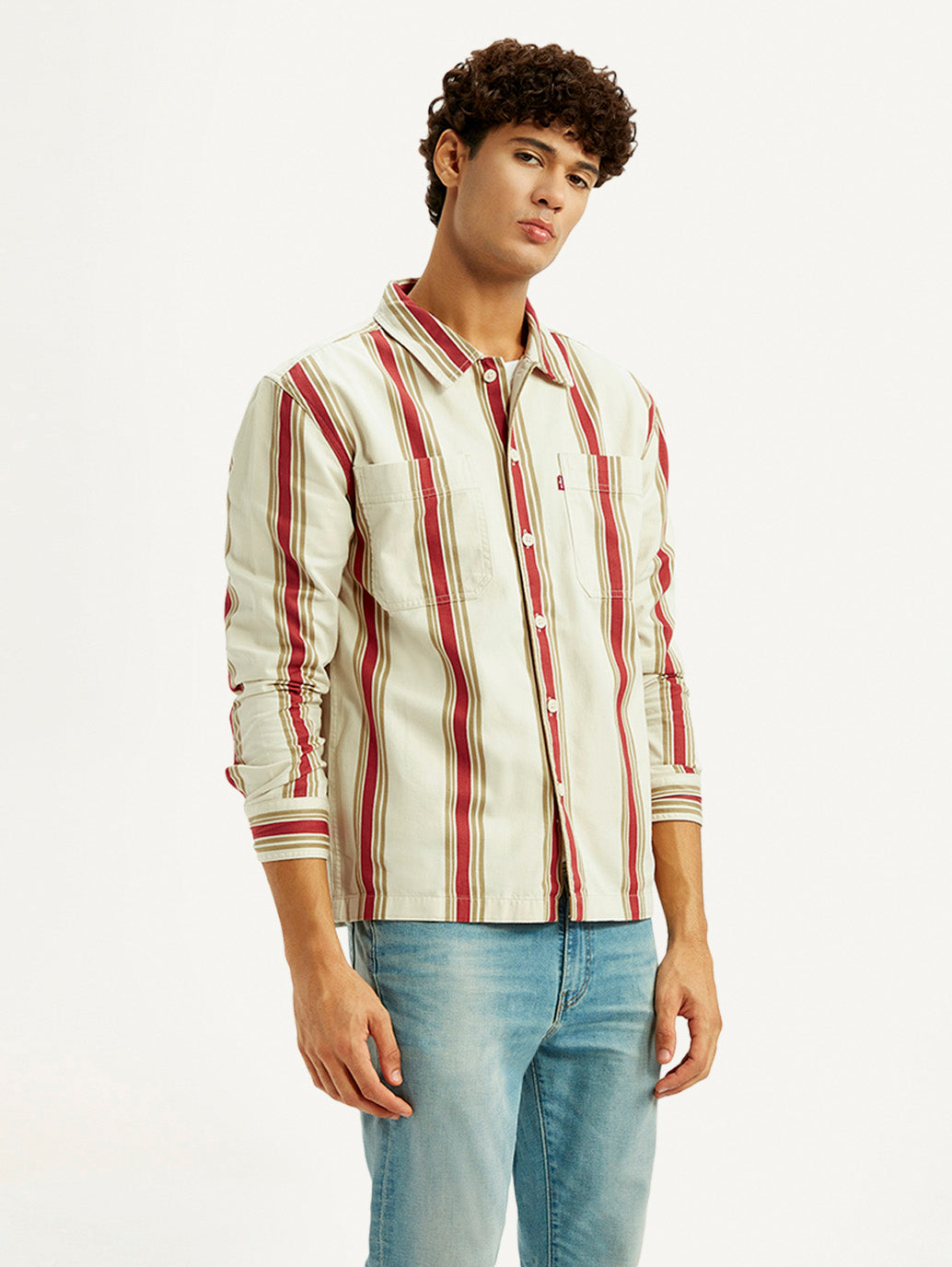 Men's Striped Multi Color Relaxed Fit Shirt - Side View