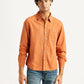 Men's Solid Orange Spread Collar Shirt - Front View