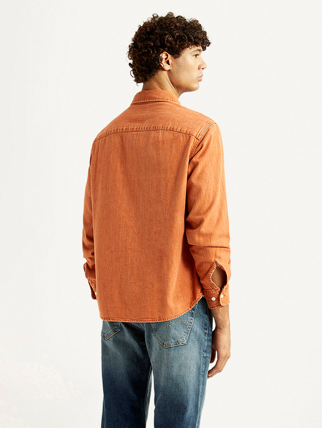 Men's Solid Orange Spread Collar Shirt - Back View