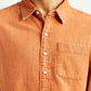 Men's Solid Orange Spread Collar Shirt - Detail View