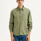 Men's Solid Olive Spread Collar Shirt - Front View