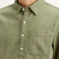 Men's Solid Olive Spread Collar Shirt - Detail View