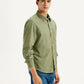 Men's Solid Olive Spread Collar Shirt - Side View