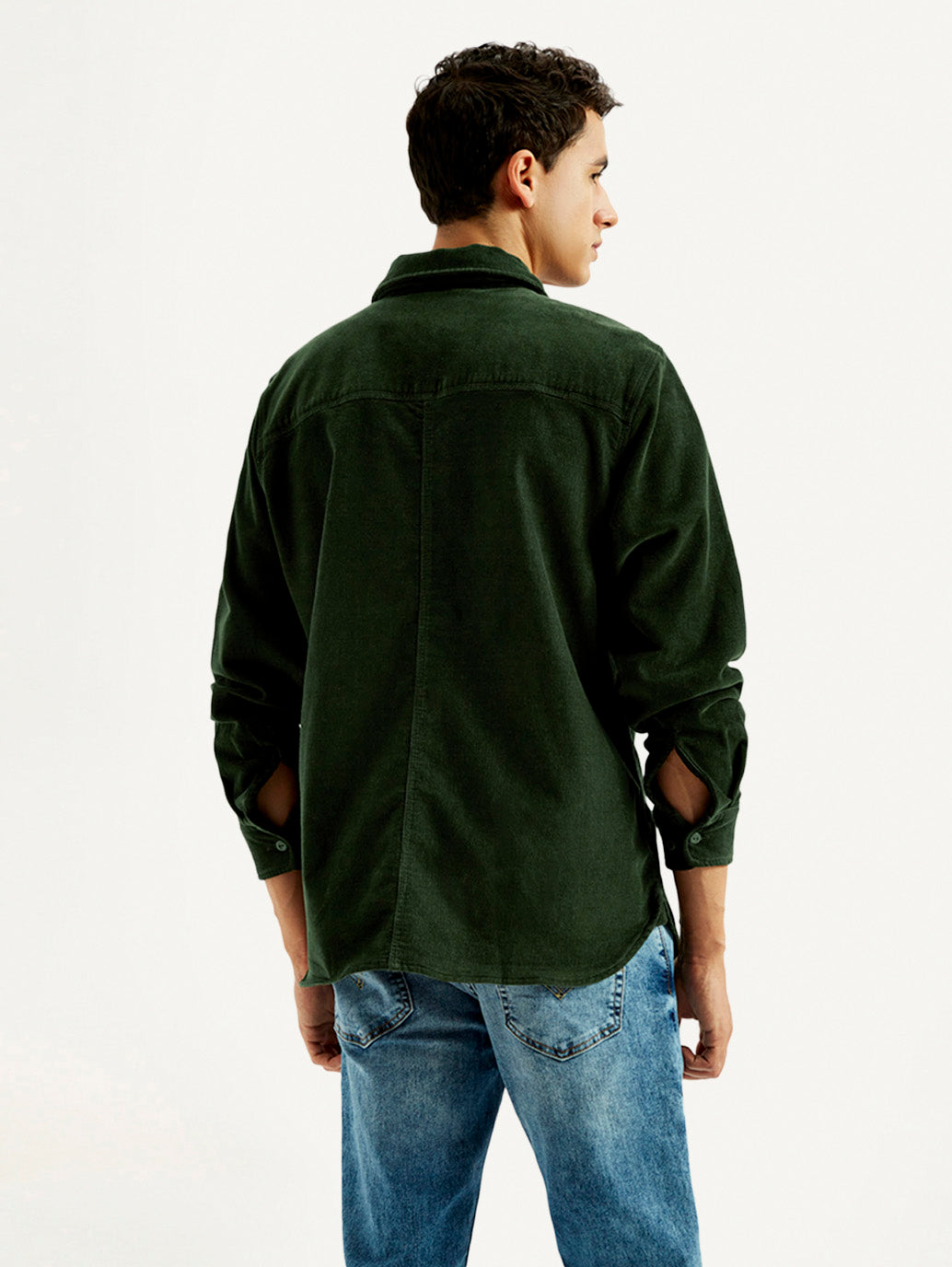 Men's Solid Spread Collar Corduroy Shacket - Back View